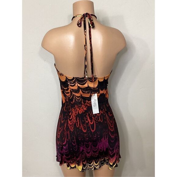 New. SKY multicolored silk mini dress with crystal rope at neck. Retails $249 - Picture 6 of 7